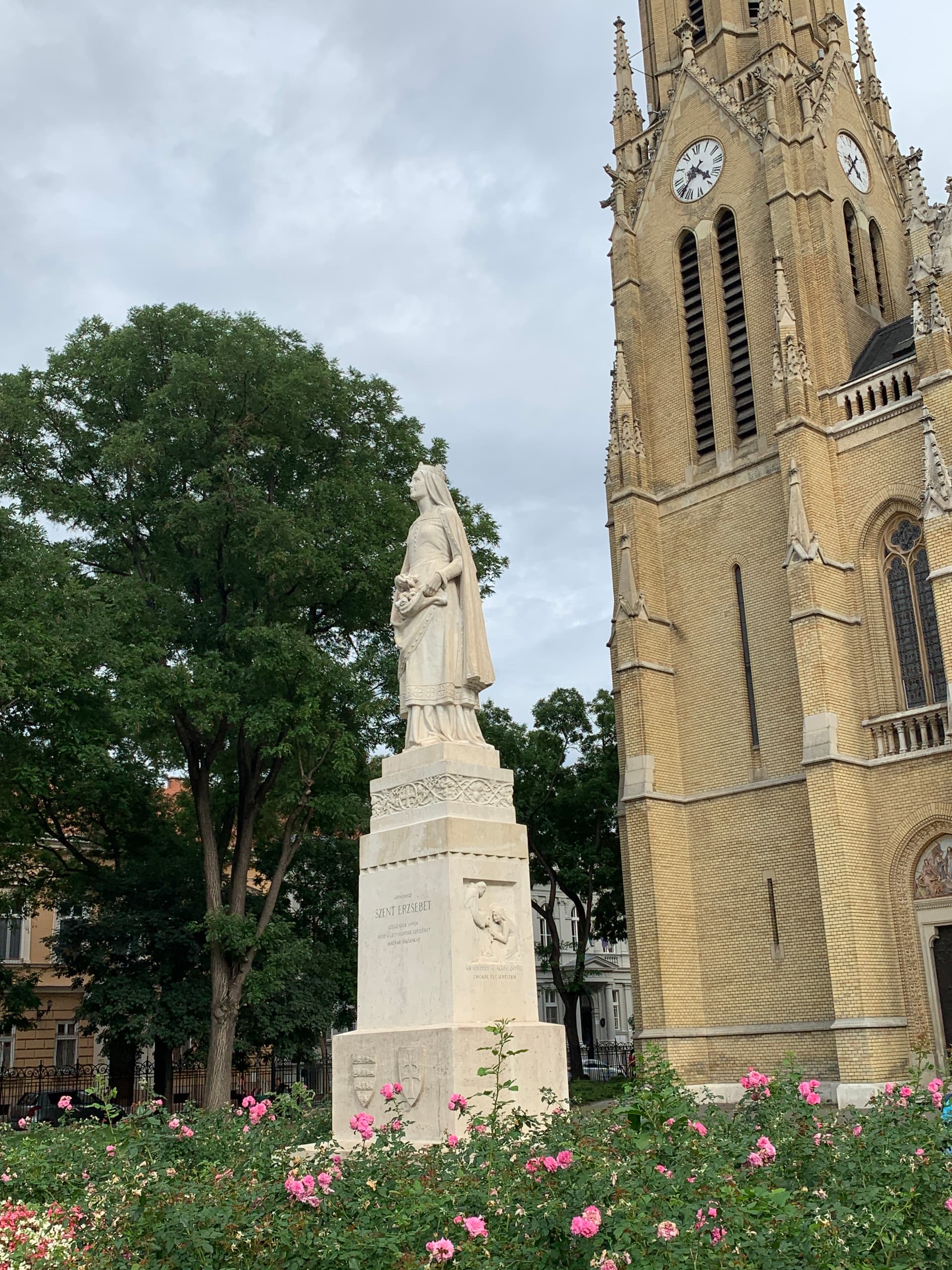 Church with statue in Budapest, Hungary