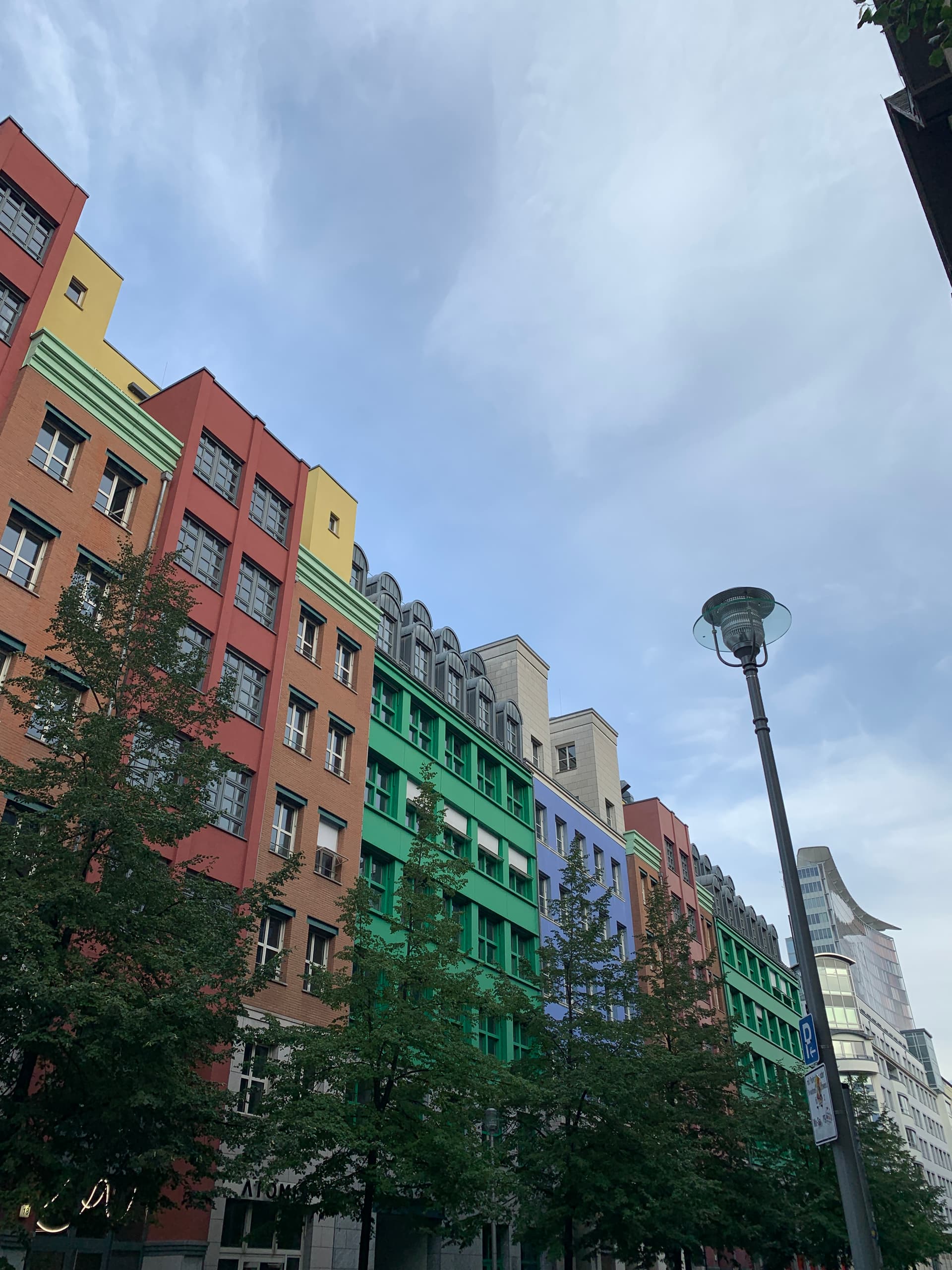 Rainbow buildings with trees in Berlin, Germany